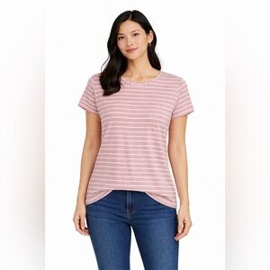 5/$25 - REITMANS Striped Pink and White Women's Tee